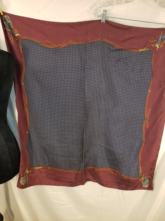 Ralph Lauren Accessories - Women' Ralph Lauren Beautiful Silk Square Scarf - Burgundy and Navy